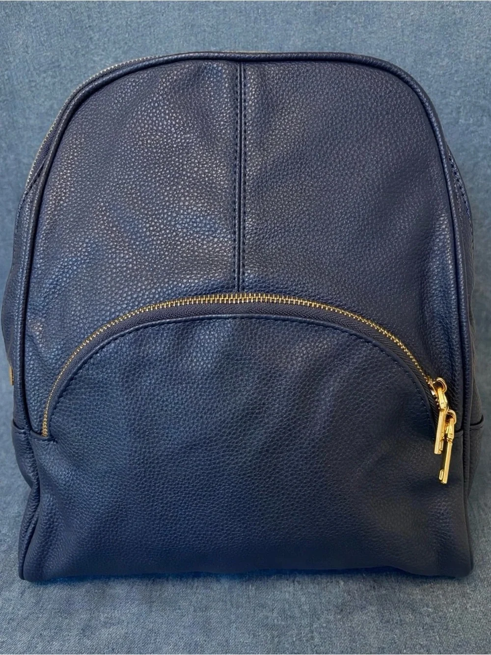 Classic Navy Leather Backpack with Gold Hardware